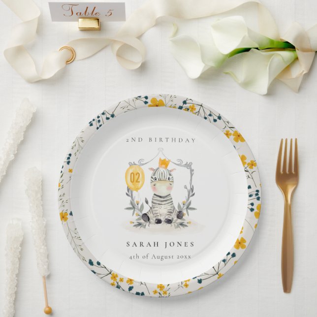 Assiettes En Carton Bébé jaune mignon Zèbre Foliage N'importe quel âge (Mariage)