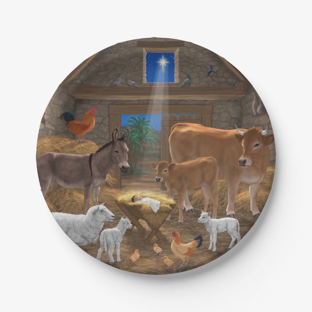 Assiettes En Carton Bébé Jésus Manger Nativité de Noël (Devant)