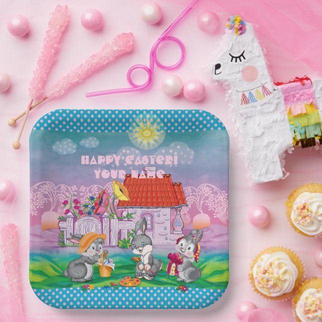 Assiettes En Carton Bébé lapin petit (Fête)