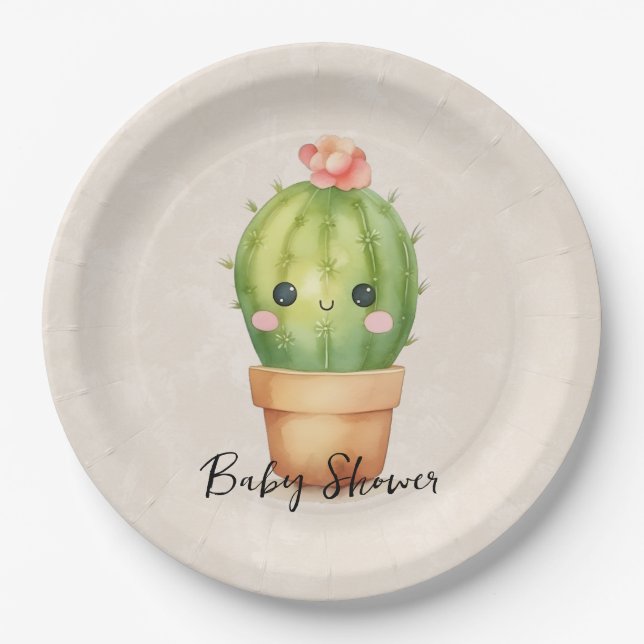 Assiettes En Carton Bébé mignon Cactus Baby shower Succulent (Devant)