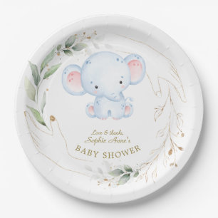 Assiettes En Carton Bébé mignon Eléphant Jungle Baby shower vert