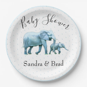 Assiettes En Carton Bébé mignon garçon bleu Eléphants Baby shower