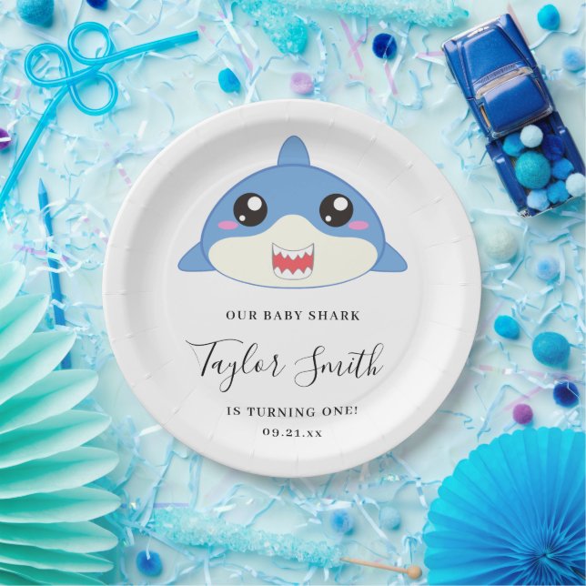 Assiettes En Carton Bébé mignon requin Anniversaire Fête Invitation (Fête)
