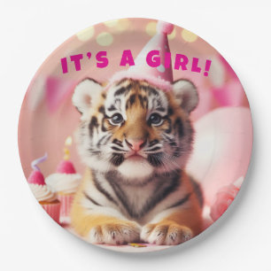 Assiettes En Carton Bébé mignon Révéler fille rose bébé Tiger