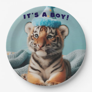 Assiettes En Carton Bébé mignon Révéler Garçon Bleu Bébé Tiger