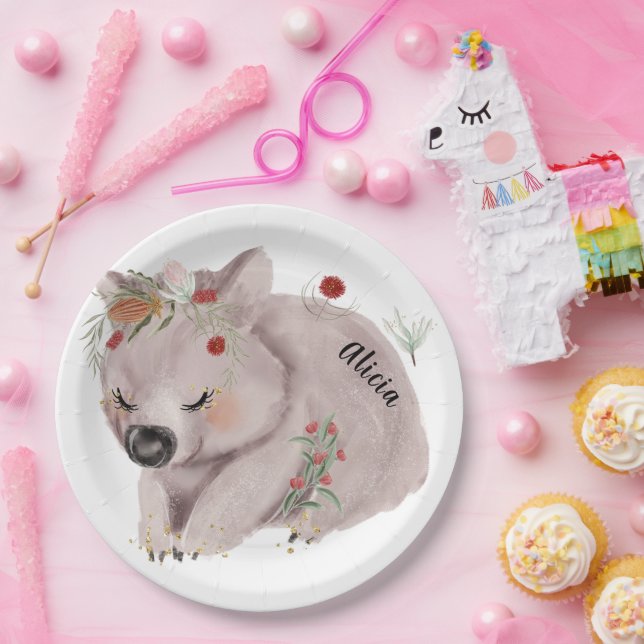 Assiettes En Carton Bébé mignon Wombat Gold Speckle personnalisé (Fête)