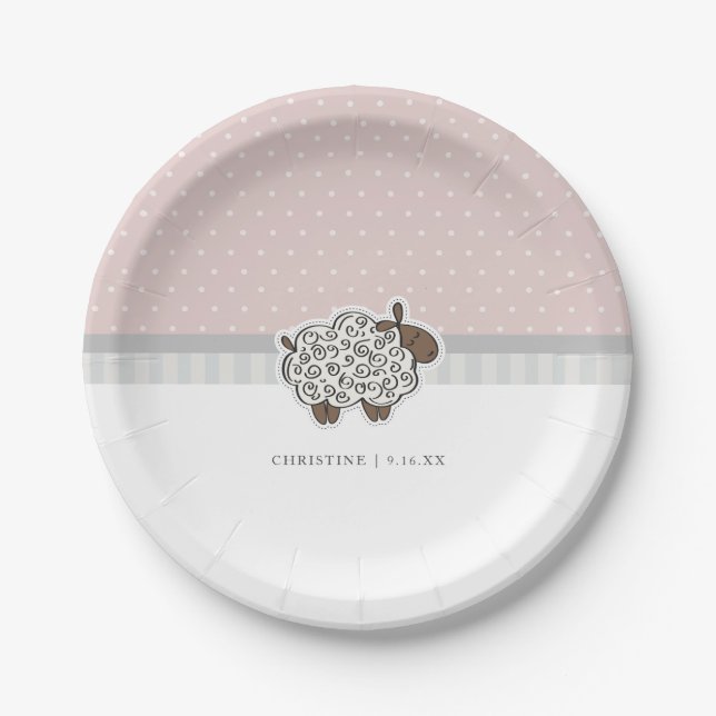 Assiettes En Carton Bébé mouton rose Polka Baby shower point (Devant)