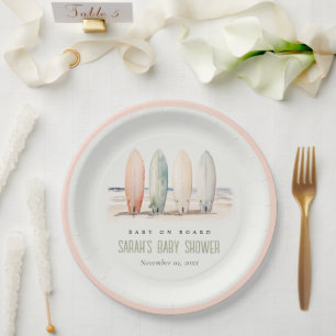 Assiettes En Carton Bébé neutre à bord Baby shower de surf