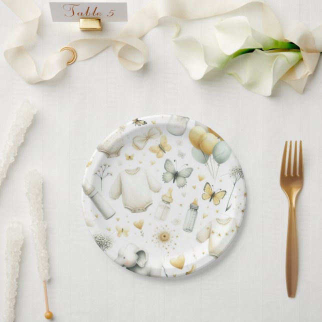 Assiettes En Carton Bébé neutre (jaune) (Mariage)