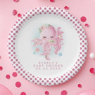 Assiettes En Carton Bébé Octopus Rose Mignon Aquarelle Fille Baby Show