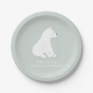 Assiettes En Carton Bébé Polar Bear Cub Baby shower d'hiver Bleu