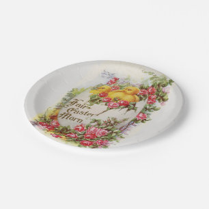 Assiettes En Carton Bébé Poussins de Pâques et Plaques en papier Rose