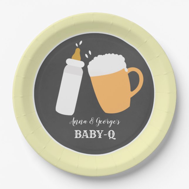 Assiettes En Carton Bébé-Q Barbecue Co-Ed Douche Plaque - Jaune (Devant)