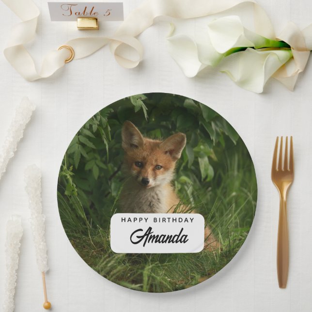 Assiettes En Carton Bébé renard dans une forêt verte Anniversaire (Mariage)