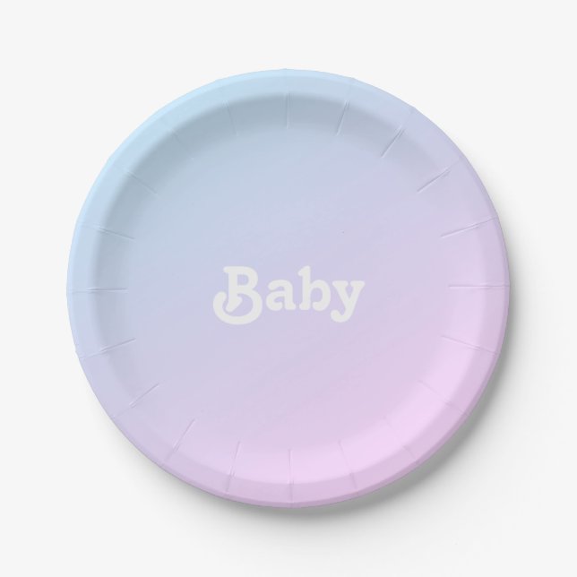 Assiettes En Carton Bébé rose bleu dégradé Baby shower sexe révéler (Devant)