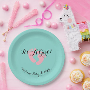 Assiettes En Carton BÉBÉ Rose & Bleu Genre Reveillez Douche Party