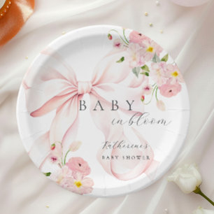 Assiettes En Carton Bébé rose Bow En Fleur Baby shower Plaque Papier