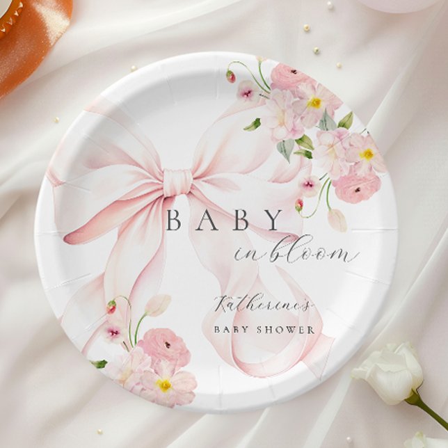 Assiettes En Carton Bébé rose Bow En Fleur Baby shower Plaque Papier (Créateur téléchargé)