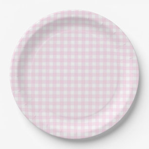 Assiettes En Carton Bébé rose En vichy plaid