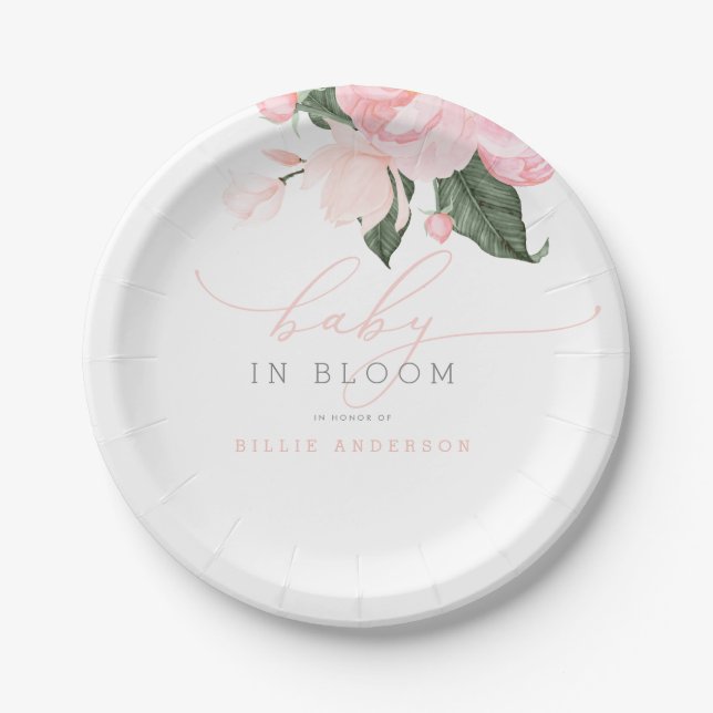 Assiettes En Carton Bébé rose floral dans le Baby shower de la fille e (Devant)