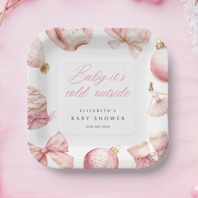 Assiettes En Carton Bébé rose Il fait froid dehors Baby shower (Créateur téléchargé)