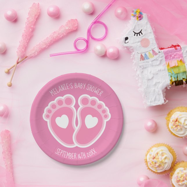 Assiettes En Carton Bébé rose mignonne Pieds Custom Baby shower fille (Fête)