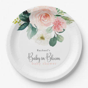 Assiettes En Carton Bébé rose rose pâle dans le Baby shower fleuri