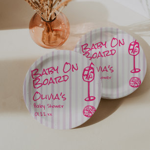Assiettes En Carton Bébé rose Tiré À La Main D'Été À Bord Du Baby show