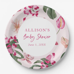 Assiettes En Carton Bébé tropical rose
