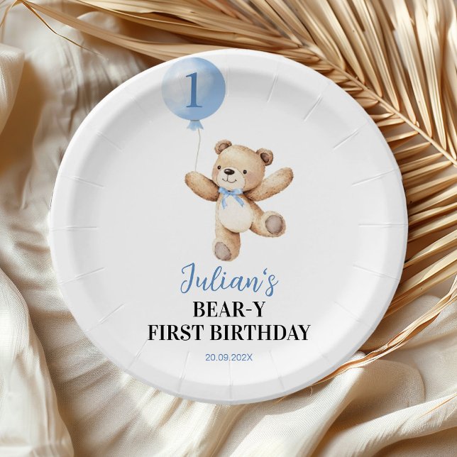 Assiettes En Carton Bécasseau mignon Ourson Bleu Boulon Anniversaire (Créateur téléchargé)