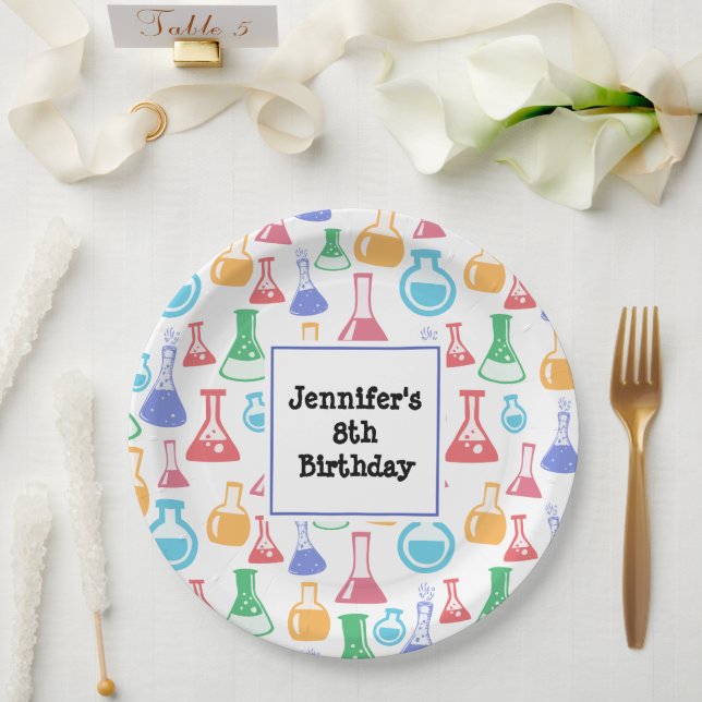Assiettes En Carton Béchers et flacons Fun Science Motif Anniversaire (Mariage)