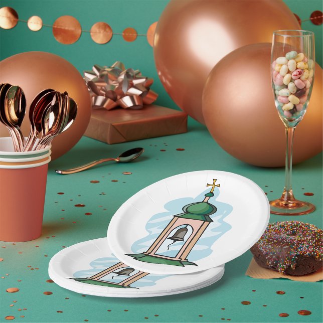 Assiettes En Carton Beffroi de l'église orthodoxe rustique (Créateur téléchargé)