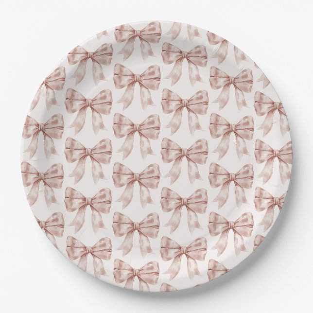Assiettes En Carton Beige Bow Baby ou Fête des mariées, Anniversaire (Devant)