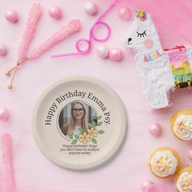 Assiettes En Carton Beige Floral Frame Psychology Photo Center Text Li (Fête)