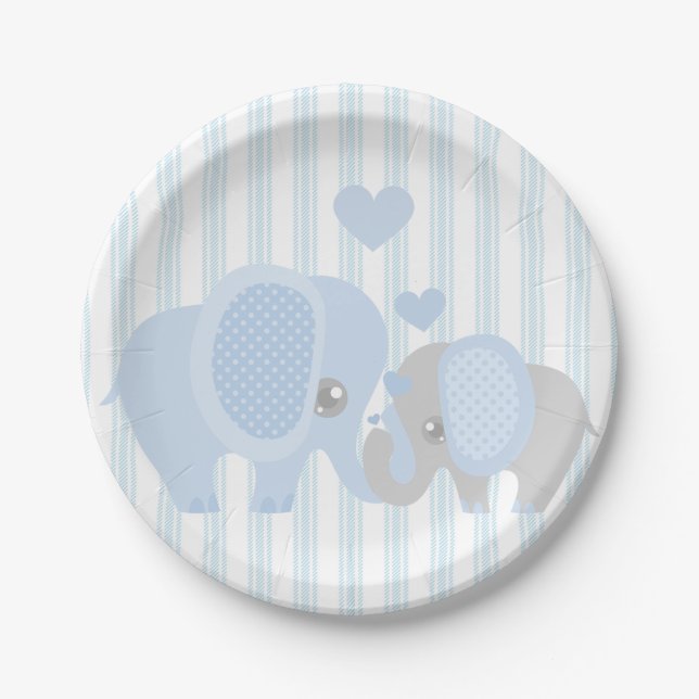 Assiettes En Carton Bel éléphant de bleu de bébé (Devant)