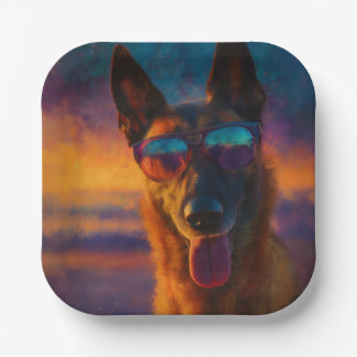 Assiettes En Carton Belgian Malinois Wearing Sunglasses