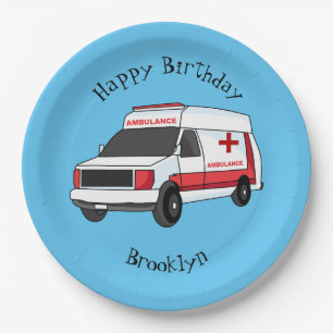 Assiettes En Carton Belle ambulance rouge caricature van