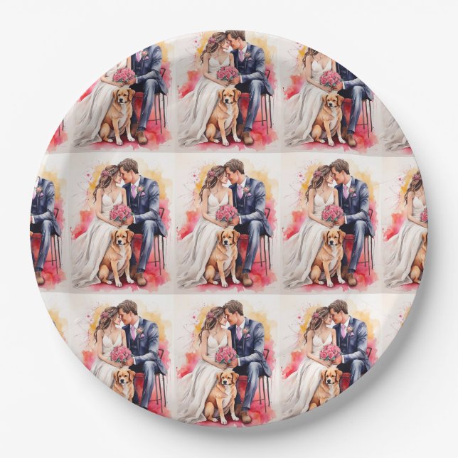 Assiettes En Carton Belle aquarelle couple mariage (Devant)