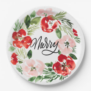 Assiettes En Carton Belle aquarelle couronne de Noël Joyeux