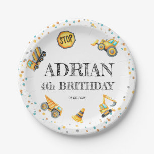 Assiettes En Carton Belle aquarelle d'anniversaire Véhicules de constr
