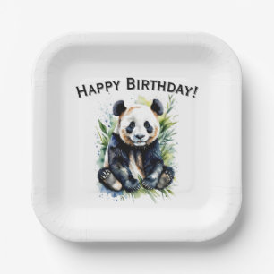 Assiettes En Carton Belle aquarelle Panda Bear Joyeux anniversaire