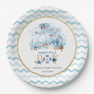 Assiettes En Carton Belle baleine Ahoy C'est un petit Baby shower naut