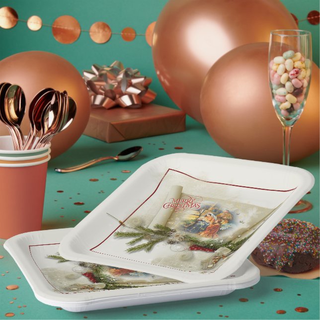 Assiettes En Carton Belle collage de nativité vacances personnalisées (Multi)