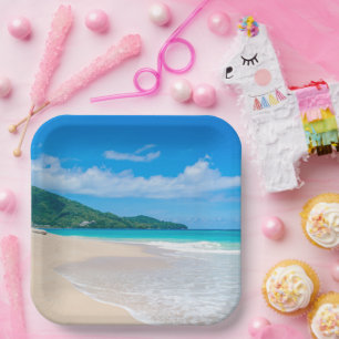 Assiettes En Carton Belle Destination Tropicale Plage Pittoresque