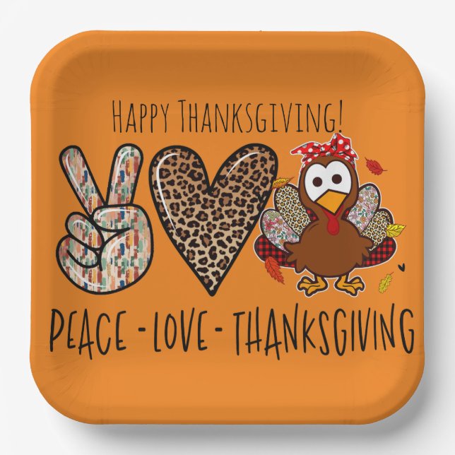 Assiettes En Carton Belle et amusante Peace Love Thanksgiving Party (Recto)