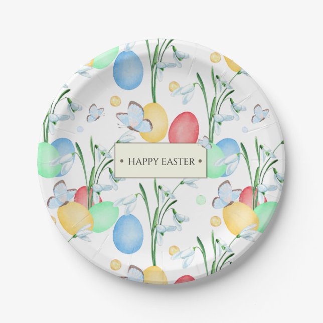 Assiettes En Carton Belle et élégante aquarelle Motif de Pâques (Devant)