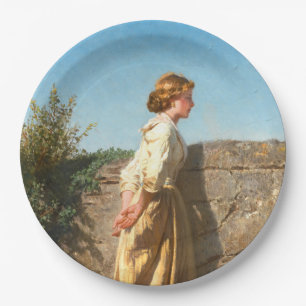 Assiettes En Carton Belle femme regardant le mur (Vintage)