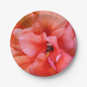 Assiettes En Carton Belle Fleur Tropicale Corail Rose Orange Party