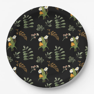 Assiettes En Carton Belle impression botanique de mode foncé