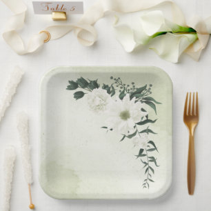 Assiettes En Carton belle mariage blanche fleurie